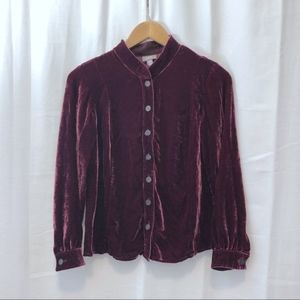 J. Jill wine velvet mandarin collar blouse XSP